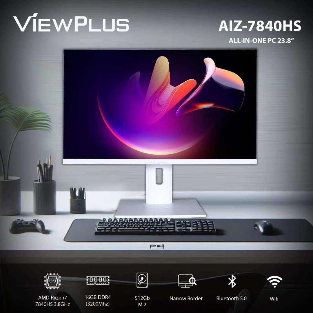 Viewplus AIZ-7840HS 24 inch All-in-One PC | AMD Ryzen 7 7840H | 16GB DDR5 RAM | 512GB M.2 SSD | White Desktop Computer