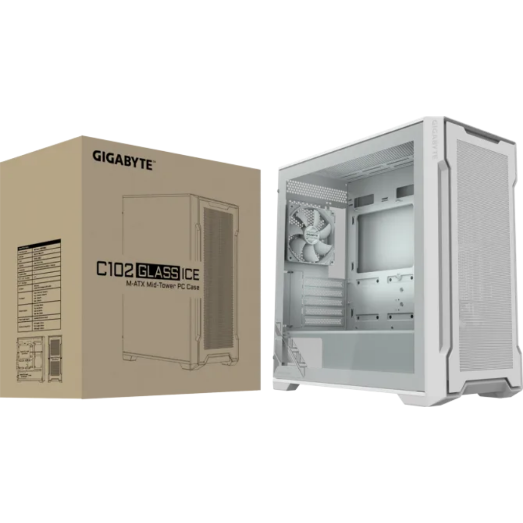 Gigabyte C102GI GLASS ICE Mid Tower Tempered Glass Gaming Case White – GP-C102GI