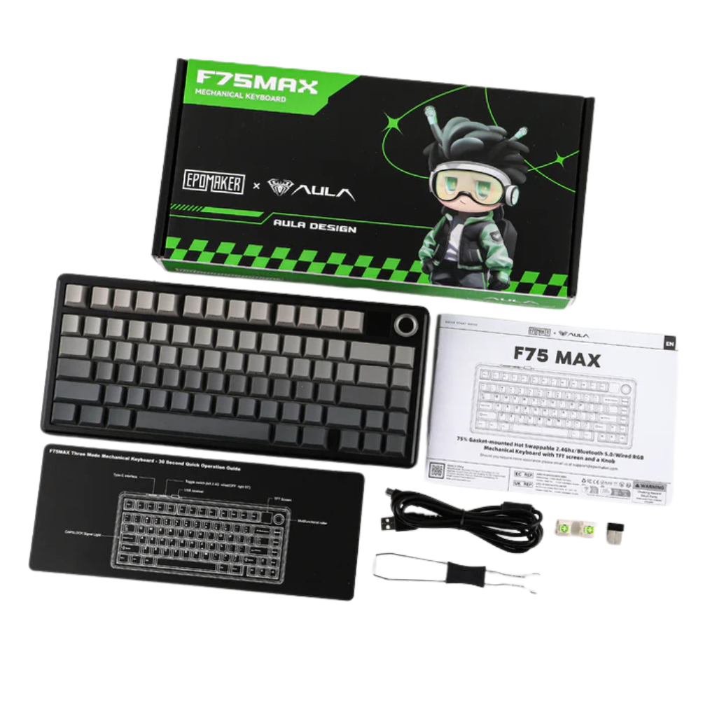 Aula F75 Max Wireless RGB Gradient Gray Reaper Switch Mechanical Keyboard with TFT screen and Knob