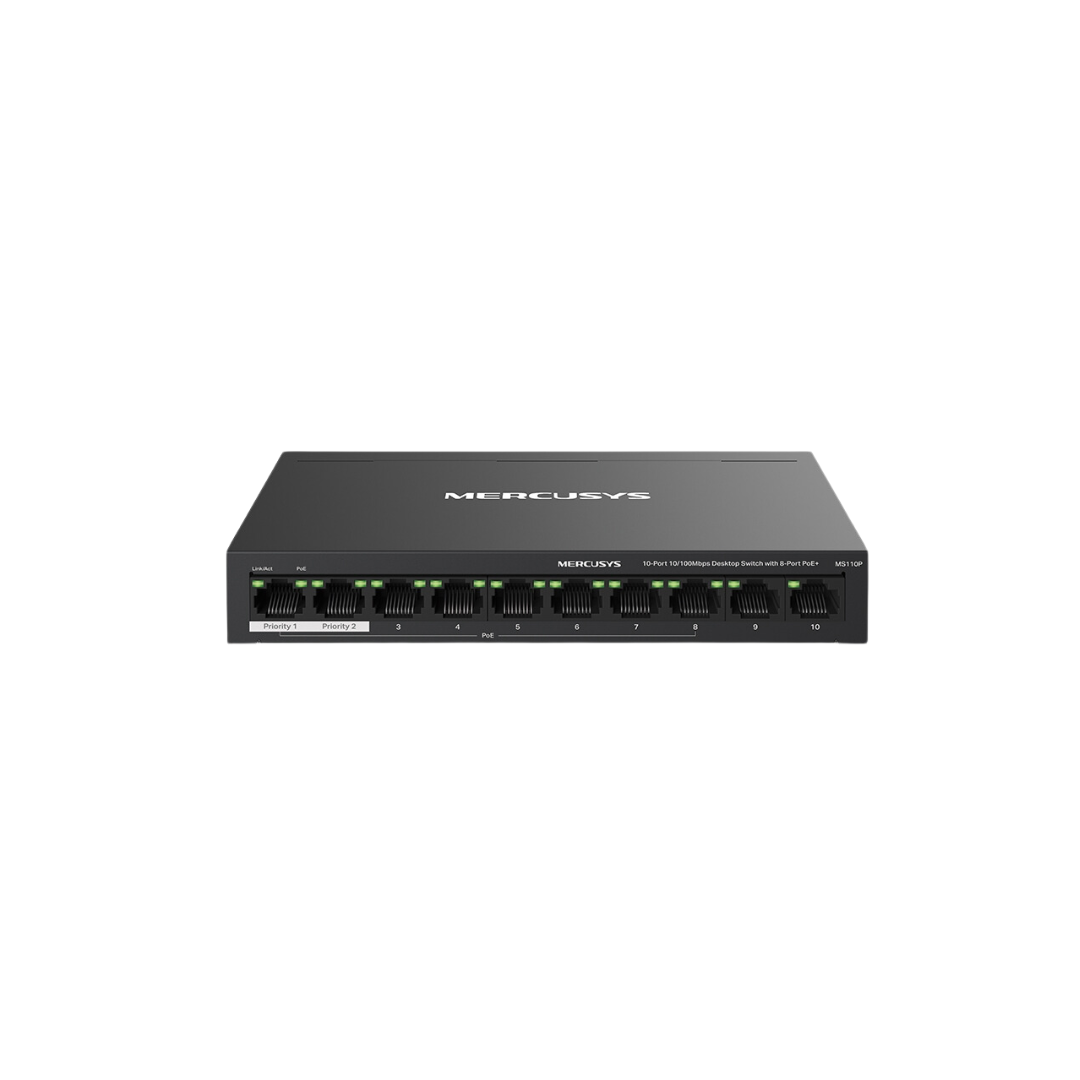 Mercusys MS110P 10-Port 10/100Mbps Desktop Switch with 8-Port PoE+