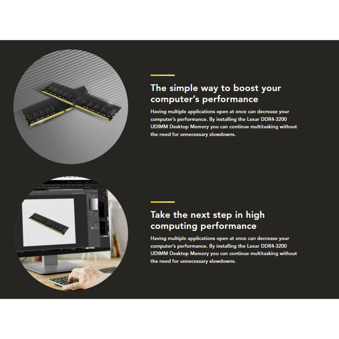 Lexar 32GB DDR4 3200MHz UDIMM Desktop Memory LD4AU032G-B3200GSST
