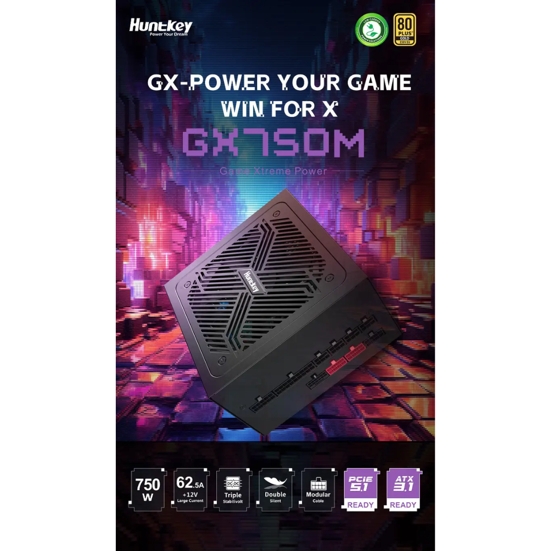 Huntkey GX750M GOLD 750W ATX3.1 PCIe5.1 80+ Full Modular Power Supply