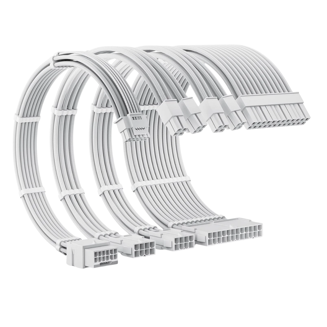 Asiahorse 12VHPWR 4 Kit PCIE 5.0 1-to-1 Sleeved Cable Kit Snow White/Kit Black