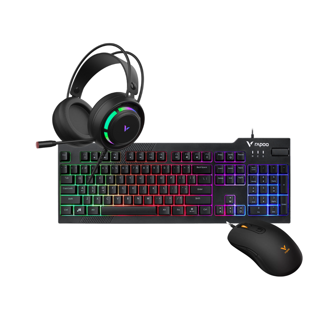 Rapoo V16 RGB Optical Mouse + V50S RGB Backlit Keyboard + VH360 RGB Headset + Rapoo Mousepad