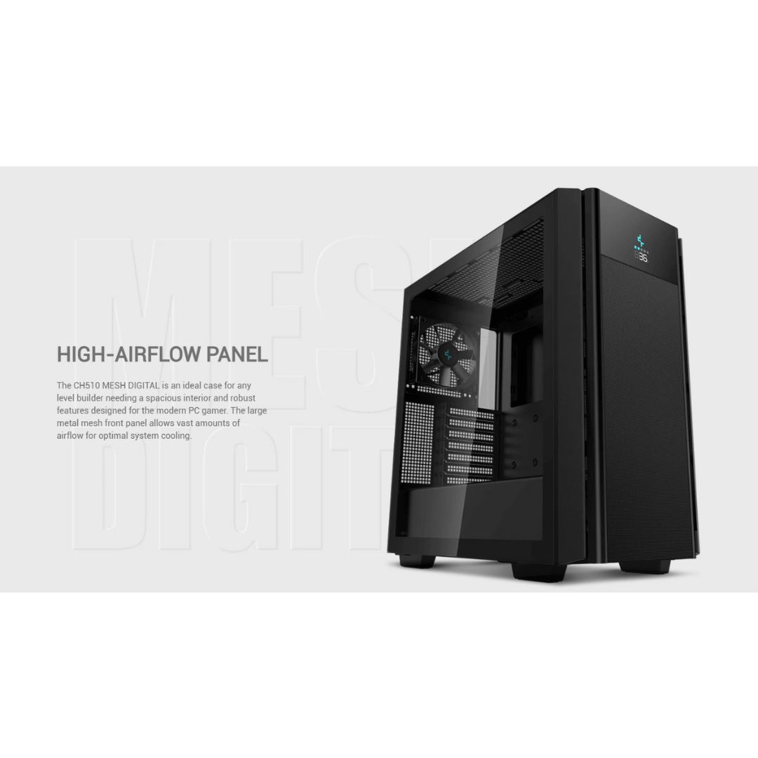 Deepcool CH510 Mesh Digital Mid-Tower ATX Case with Digital LCD Display and Magnetic Tempered Glass Window R-CH510-BKNSE1-G-1