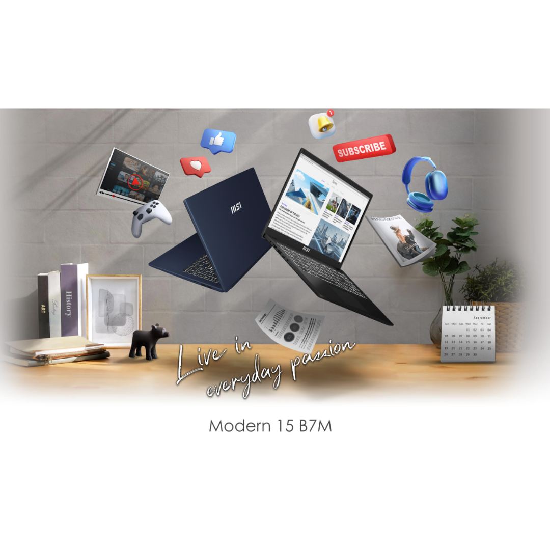 MSI Modern 15 B7M-277PH Laptop (Classic Black) | 15.6" FHD (1920x1080) | Ryzen 7 7730U | 16GB RAM | 512GB SSD | AMD Radeon Graphics | Windows 11 Home | MSI Sleeve Bag