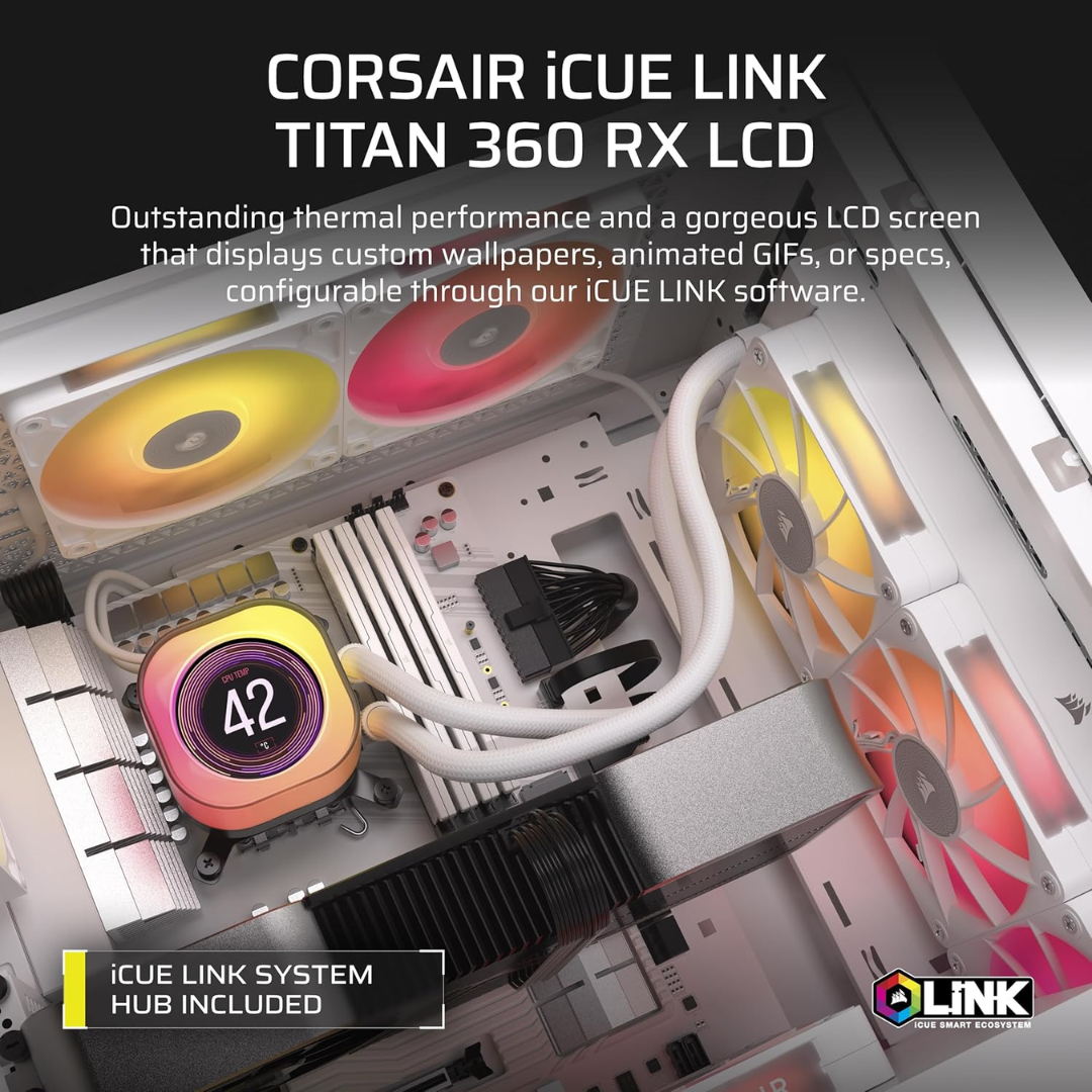 Corsair iCUE Link TITAN 360 RX LCD White AIO 360mm Liquid CPU Cooler CW-9061026-WW