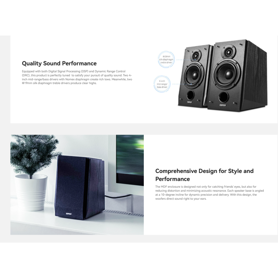 Edifier R1855DB Active 2.0 Bluetooth Bookshelf Speakers, Bluetooth Music Streaming