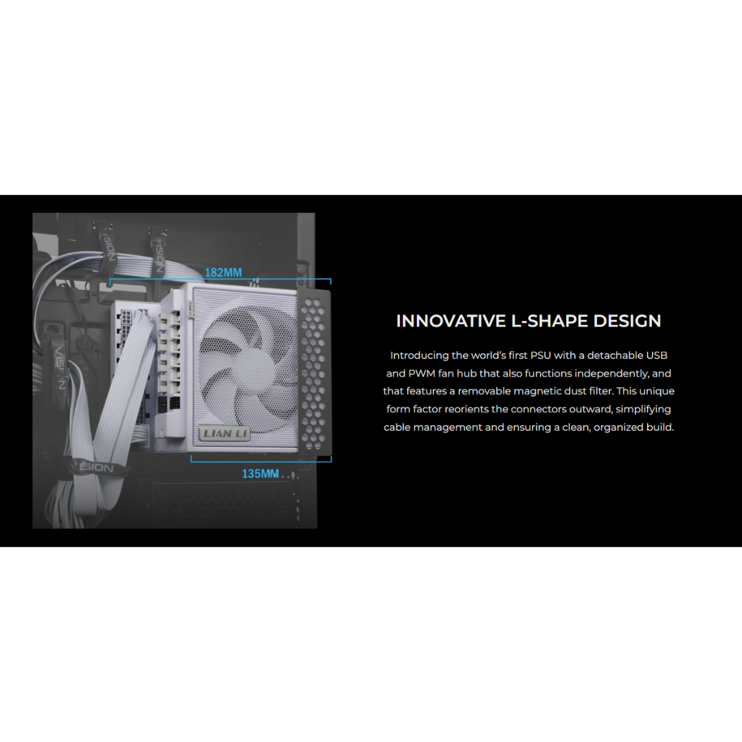 Lian Li Edge EG0850G 850watts 80+ Gold ATX3.1 PCIe5.1, L-shape for dual chamber Full Modular Power Supply (Black G9P.EG0850G.B000 | White G9P.EG0850G.W000)