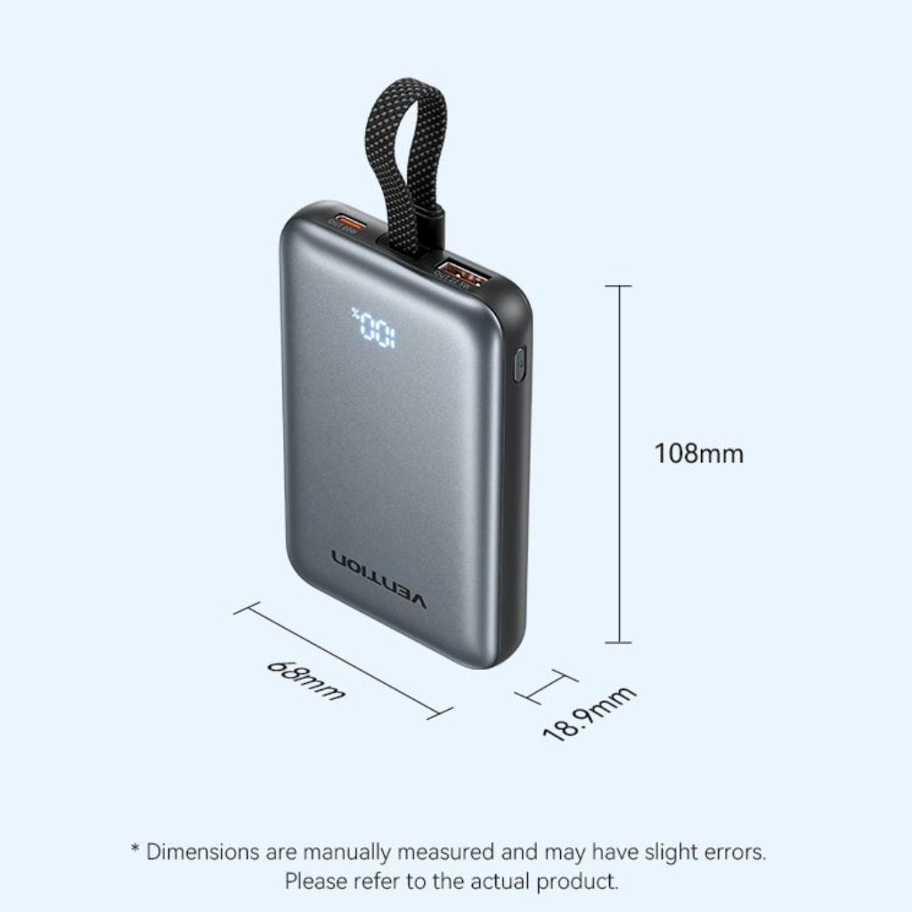 Vention 10000mAh 22.5W Magnetic Wireless Powerbank (1xUSB-C, 1xUSB-A) Gray FKQH0-TY