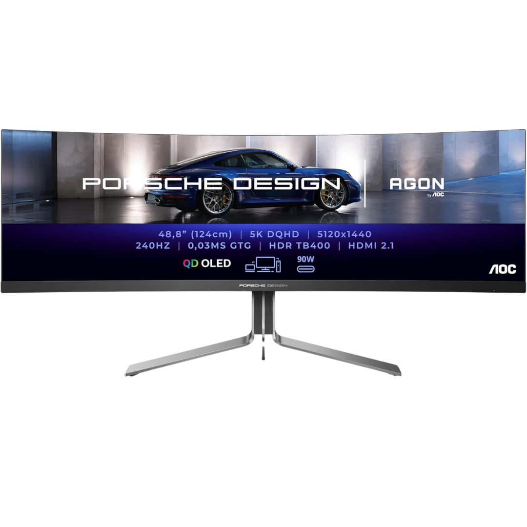 AOC Agon Pro PD49 49" OLED Curved 240Hz DQHD (5120x1440) 0.03ms GTG QD Gaming Monitor - Porsche Design