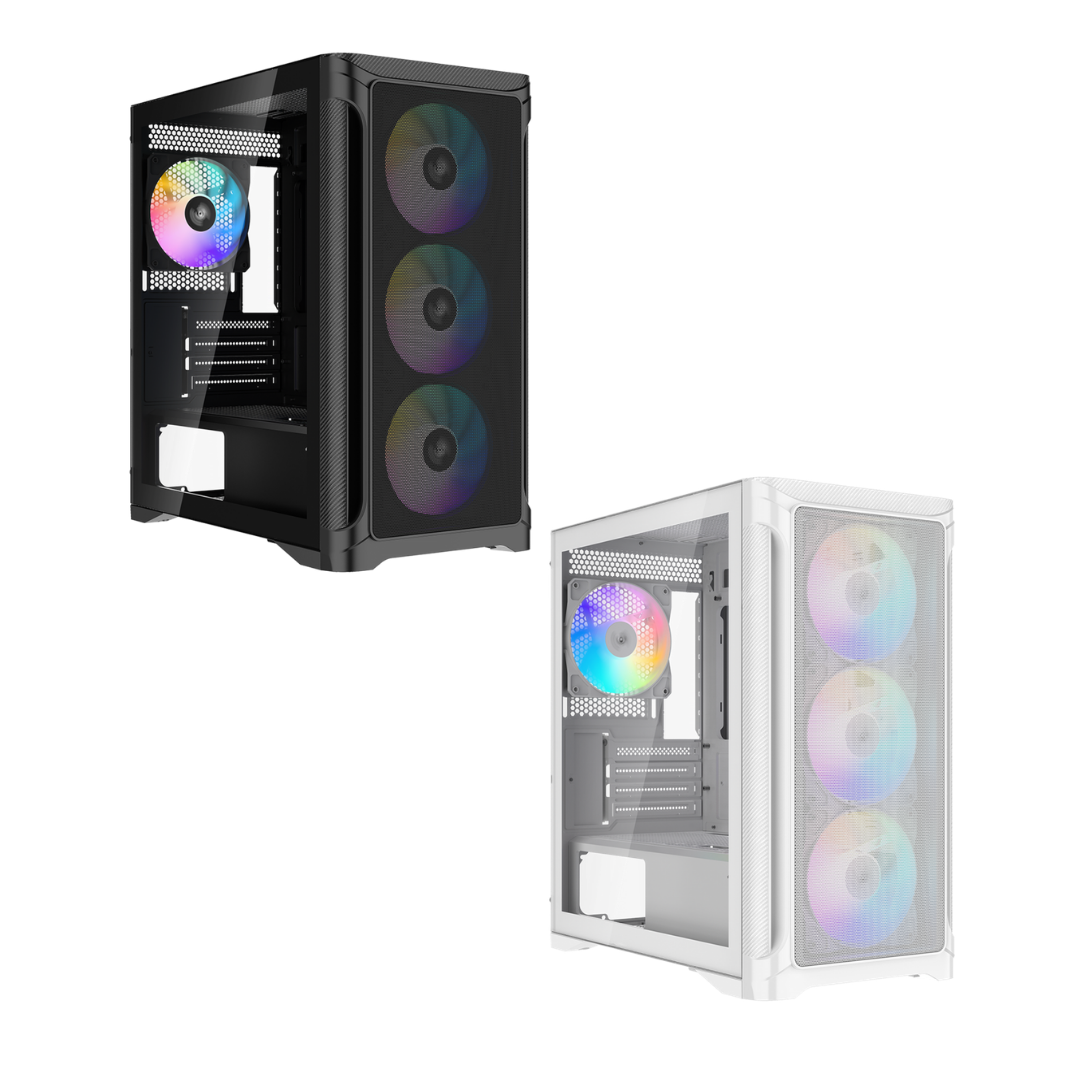 Sama S31 High Airflow mATX MicroTower Case + 4 ARGB Fans (Black S31-BKMMA4X1-GL | White S31-WHMMA0X1-GL)