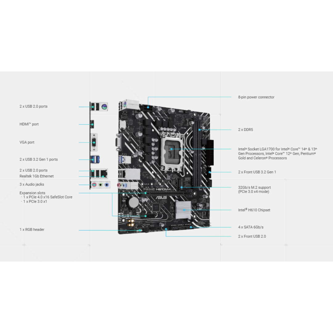 Asus PRIME H610M-K DDR5 (LGA 1700) Motherboard 2xDDR5