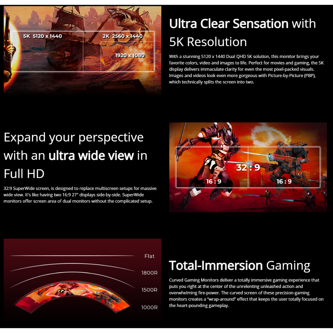 AOC AGON AG493UCX2 49" 165Hz QHD (5120x1440) 1ms Display HDR400 Adaptivesync Gaming Monitor