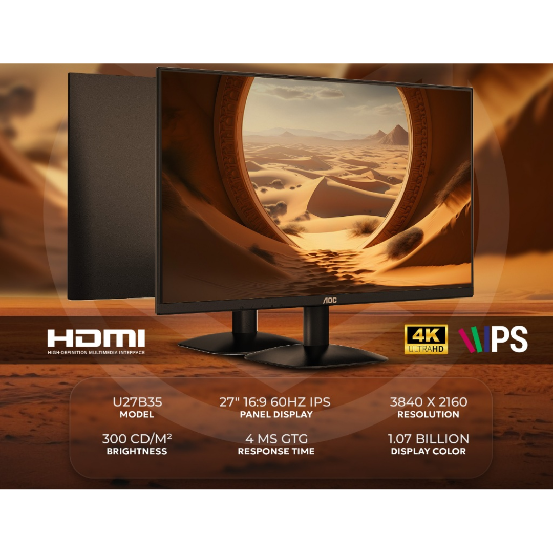 AOC U27B35 27" IPS 60Hz UHD (3840X2160) 4ms GTG Wide View Adaptive Sync Gaming Monitor