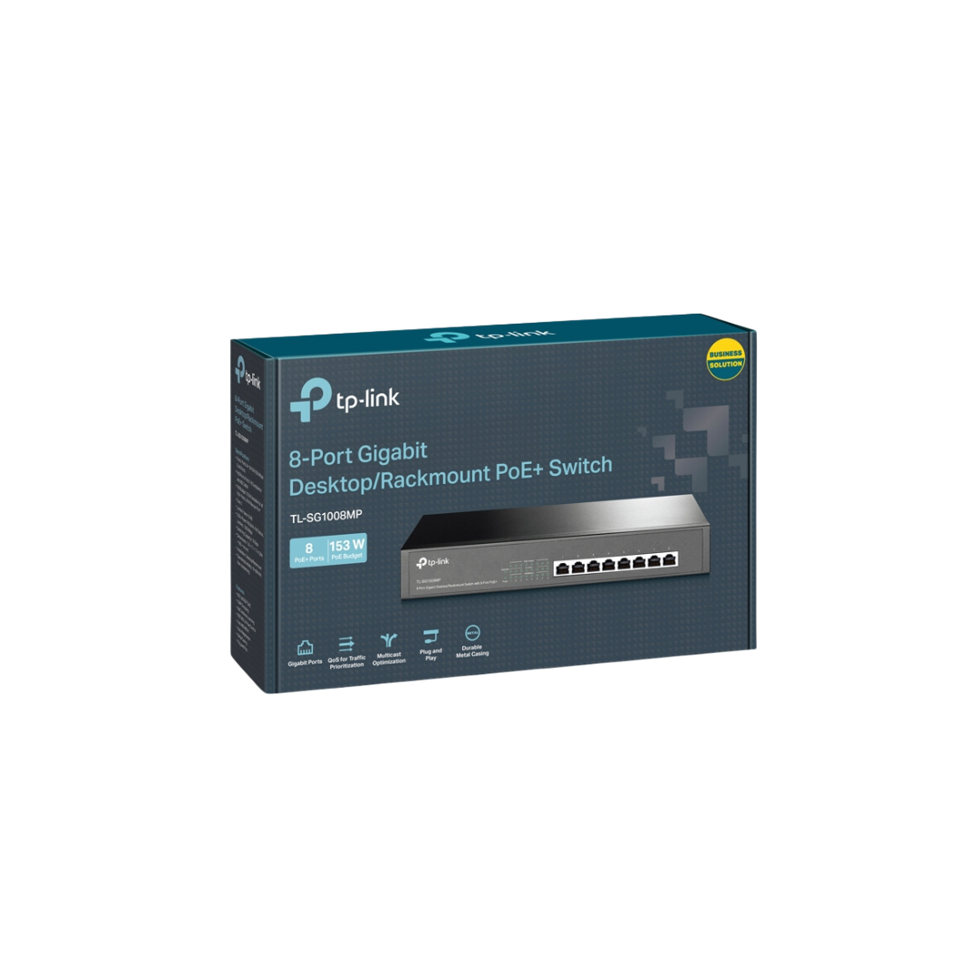 TPLink TL-SG1008MP Plug and Play 10/100/1000Mbps 8-Port Gigabit Desktop/Rackmount Switch with 8-Port PoE+ | IEEE 802.3af/at | Innovative energy-efficient technology | Supports PoE+ standard
