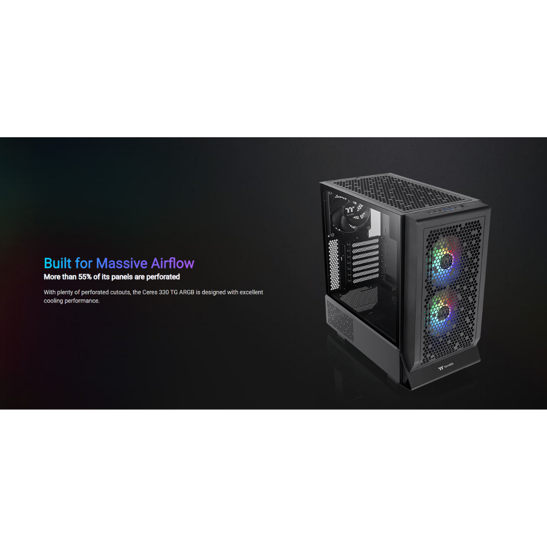 Thermaltake Ceres 330 BLACK TG ARGB Mid Tower ATX Case CA-1Y2-00M1WN-01 (w/ 2 x CT140 140mm ARGB BLK + 1 x CT140 140mm BLK Fan)