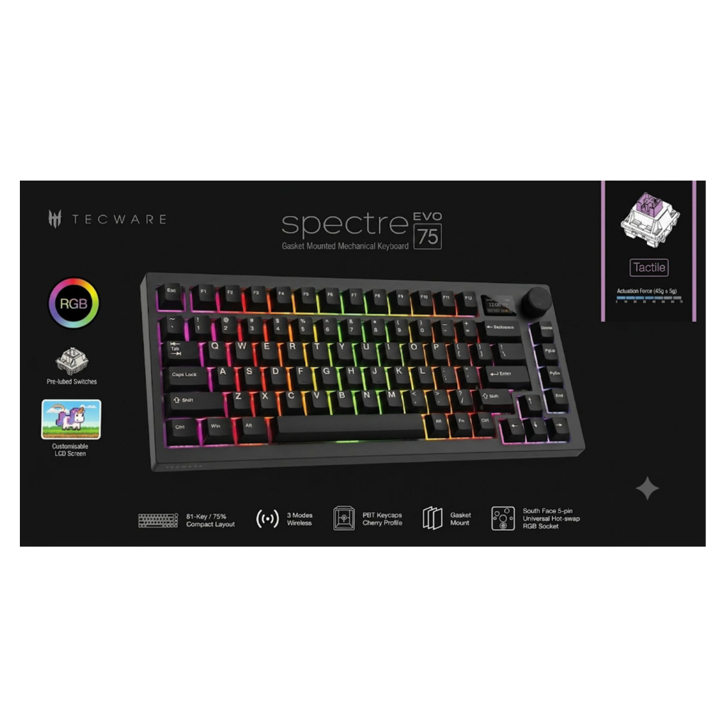 Tecware Spectre Evo 75 BLACK LCD 3-Mode Gaming Keyboard ( Switch: Purple Tactile | Blue Linear )