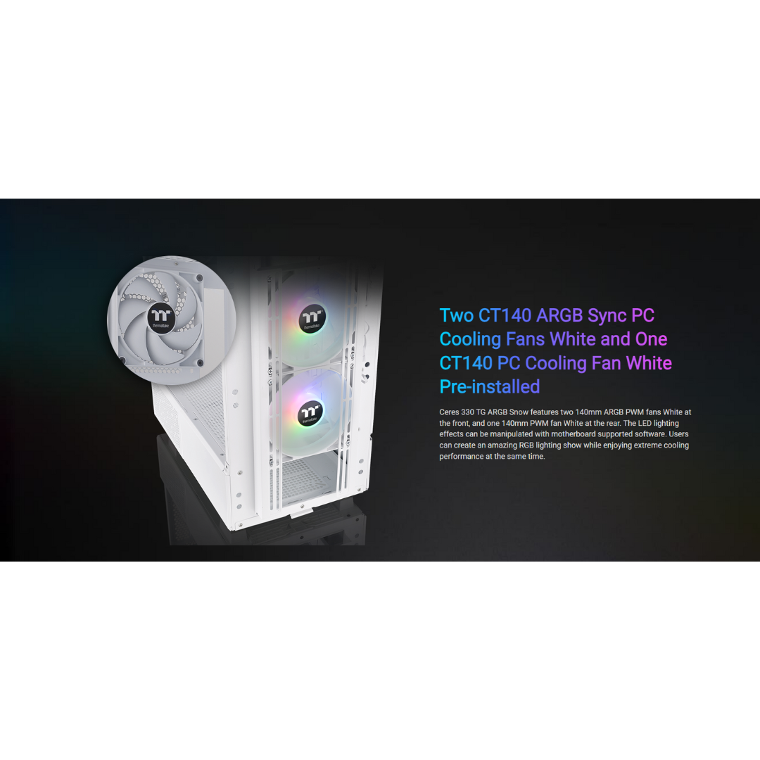 Thermaltake Ceres 330 SNOW TG ARGB Mid Tower ATX Case CA-1Y2-00M6WN-01 (w/ 2 x CT140 140mm ARGB WHT 1 x CT140 140mm WHT Fan)