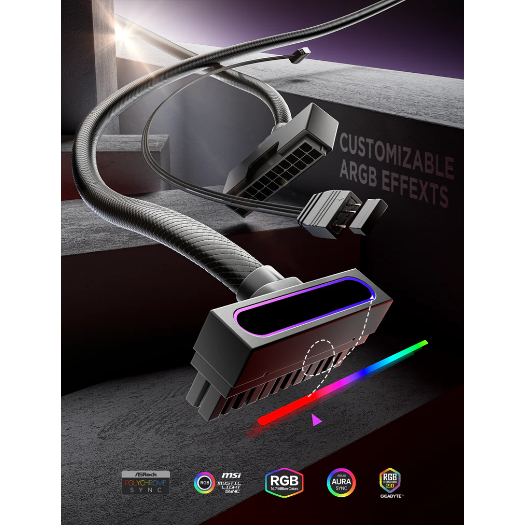 Asiahorse Hydrus ARGB PSU Extension Cable 24PIN 30CM Motherboard (Black/White)