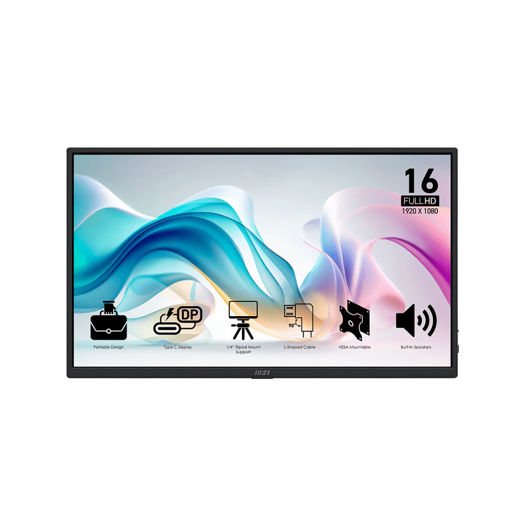 MSI Pro MP165 E6 15.6' IPS 60Hz 1080p 4ms HDMI/TÿpeC Portable & Ultra-Slim Business Monitor