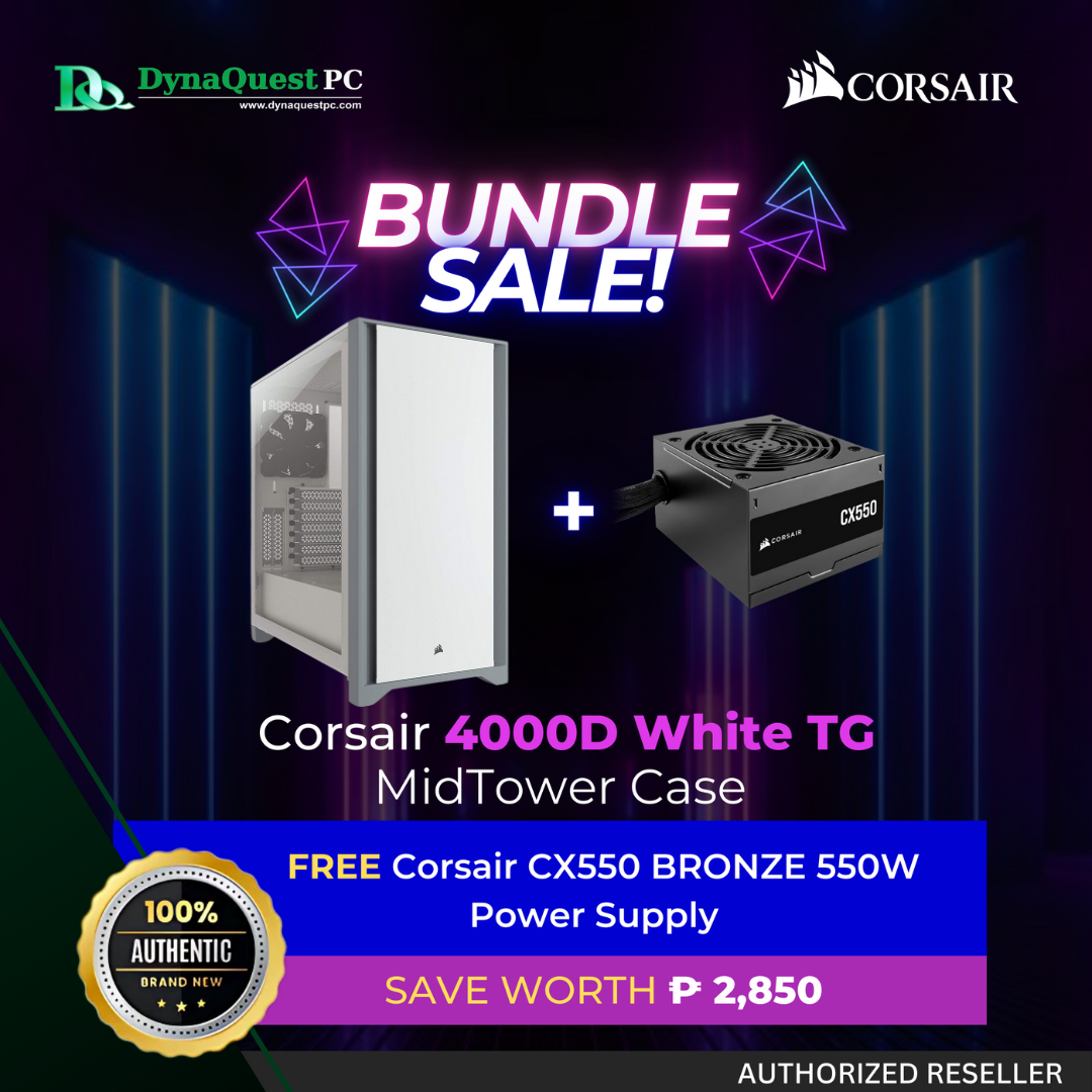 Corsair 4000D White TG MidTower Case + Corsair CX550 Bronze 550W Power Supply