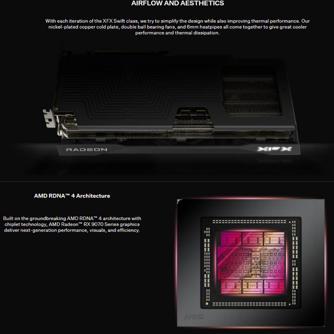 XFX Swift RX 9070 Pro Gaming OC 16GB GDDR6 Triple Fan RX-97SWFT3B7 Graphics Card
