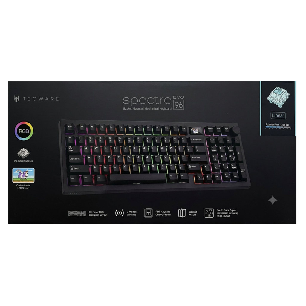 Tecware Spectre Evo 96 BLACK LCD 3-Mode Gaming Keyboard ( Switch: Purple Tactile | Blue Linear )
