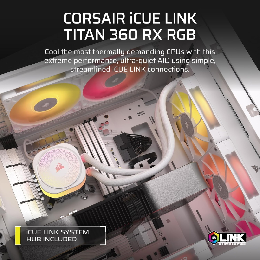 Corsair iCue Link Titan 360 RX LCD AIO White Extreme Performance 360mm RGB Liquid CPU Cooler CW-9061023-WW
