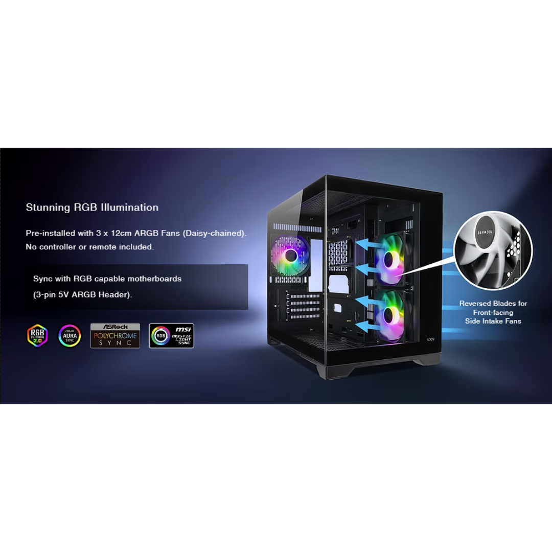 Tecware VXN EVO Dual Chamber mATX ARGB Case with 3x120mm ( Black | White )