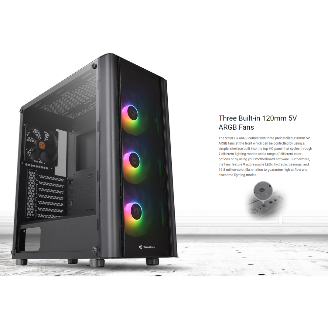 Thermaltake V250 TG ARGB BLACK Mid Tower ATX Case CA-1Q5-00M1WN-00 (w/ 3 x 120mm ARGB BLK + 1 x 120mm BLK Fan)
