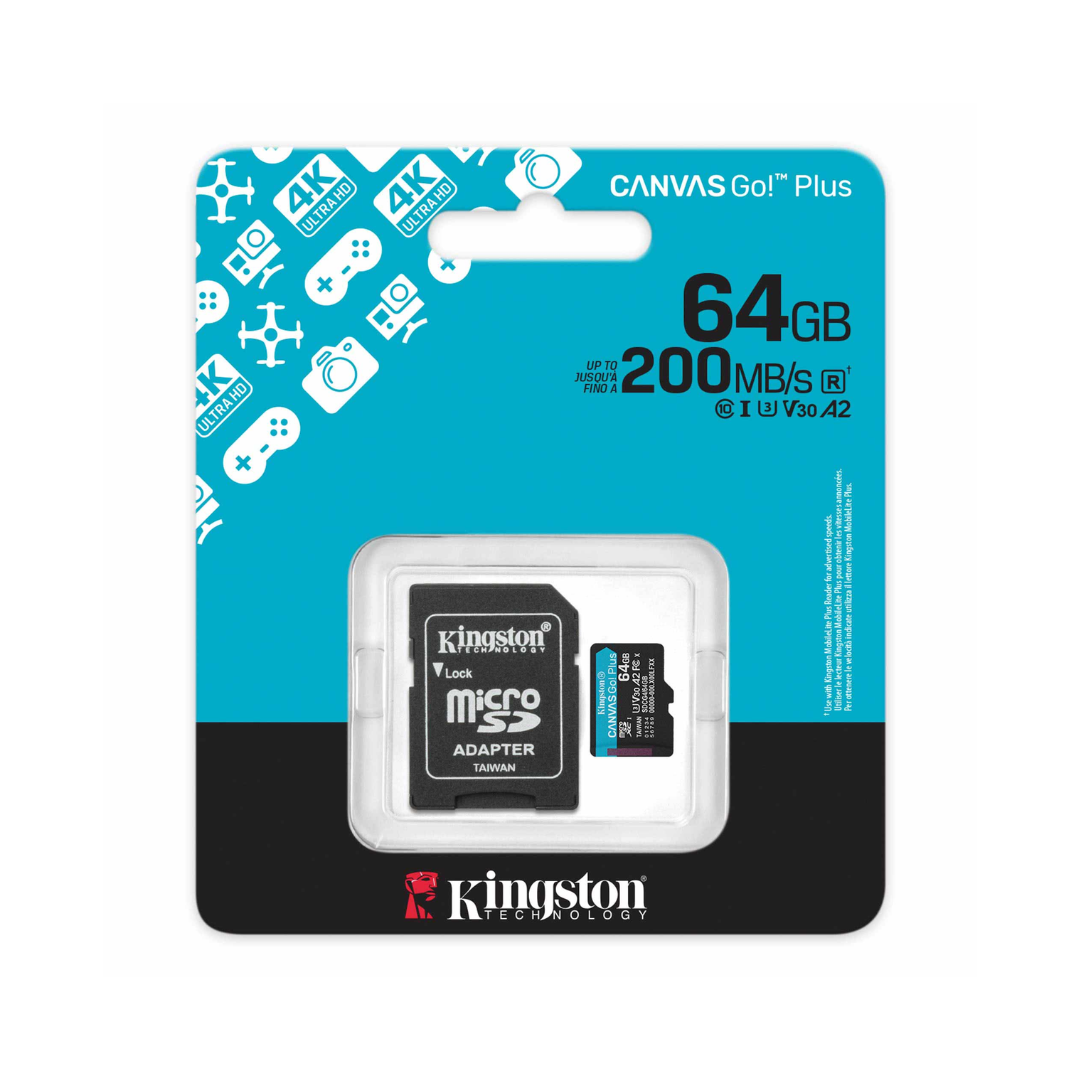 Kingston Canvas Go! Plus 64GB SDCG4/64GB 170MB/s Read MicroSD Memory Card with SD Adapter