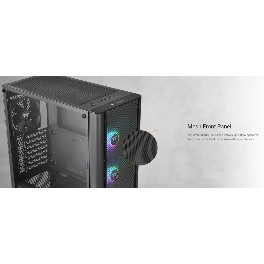 Thermaltake V250 AIR (Mesh) TG ARGB BLACK Mid Tower ATX Case CA-1Q5-00M1WN-03 (w/ 3 x 120mm ARGB BLK +  1 x 120mm BLK Fan)