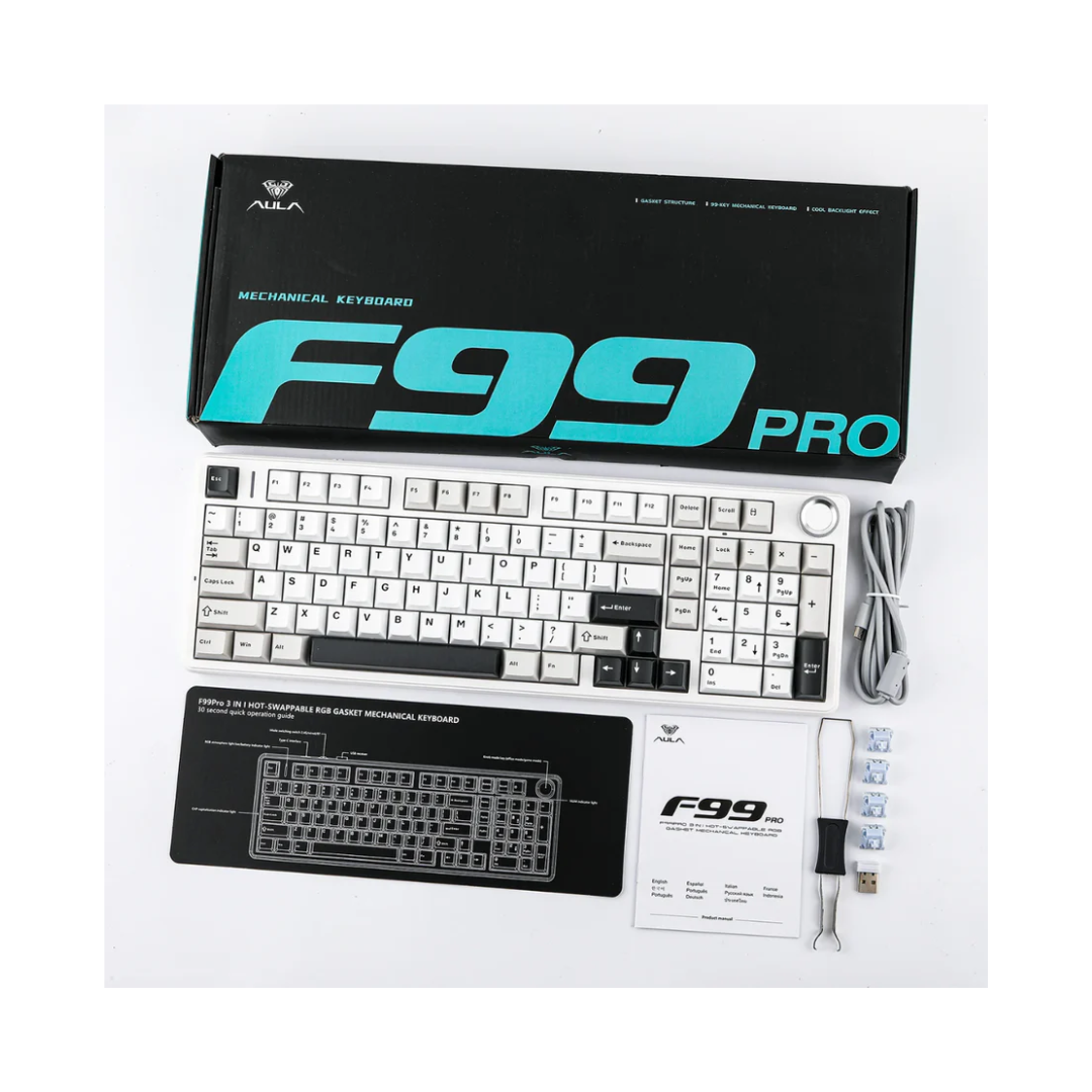 Aula F99 Pro Tri-Mode 96% 100-Key Gasket-Mounted Mechanical Keyboard with Knob (Vector Switch) (Comic)