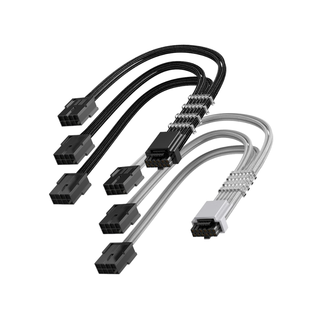 Asiahorse 12VHPWR PCIE 5.0 1-to-3 12+4/3*8PIN Cable Extension (Black/White)