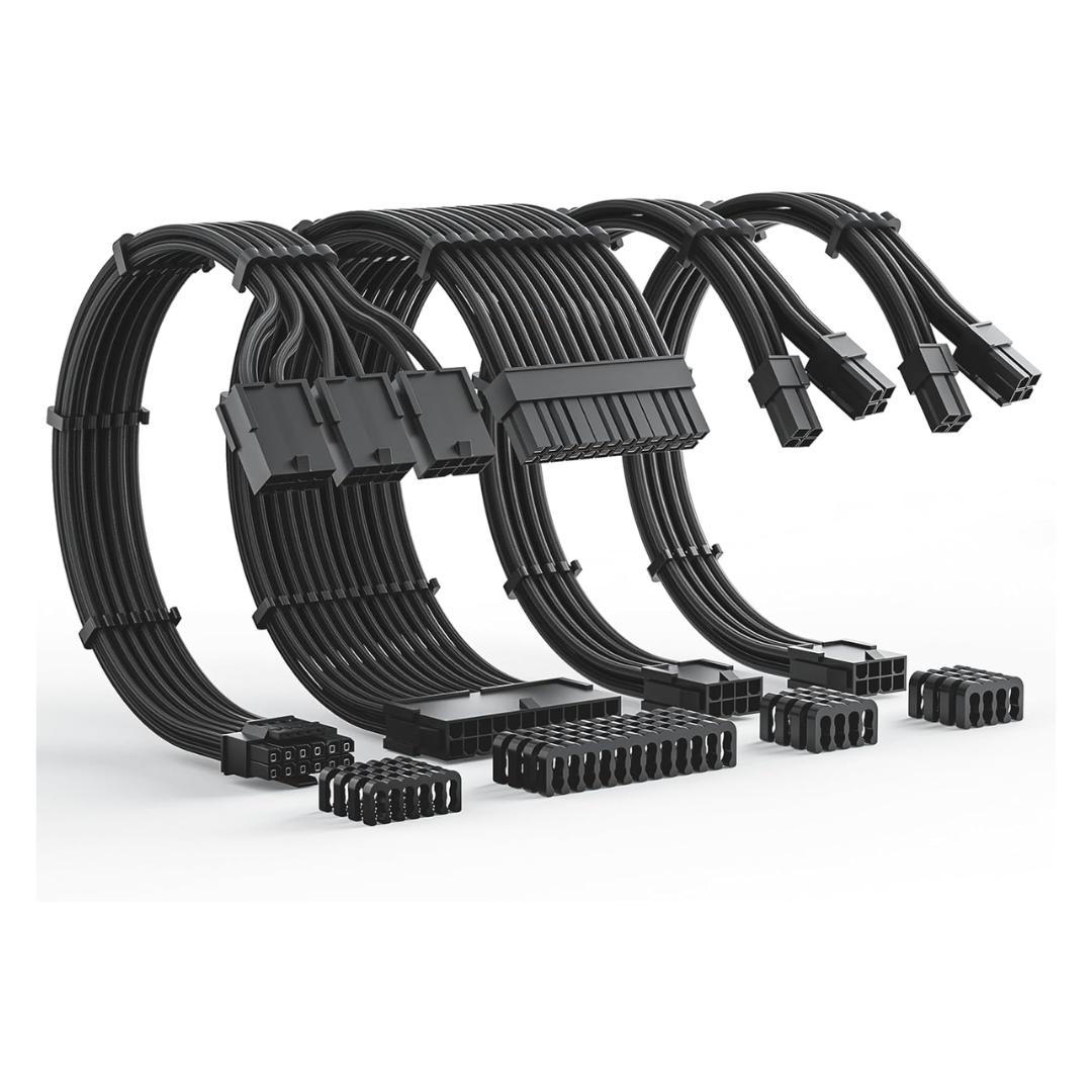 Asiahorse 12VHPWR 4 Kit PCIE 5.0 1-to-3 Sleeved Cable Kit Snow White/Kit Black