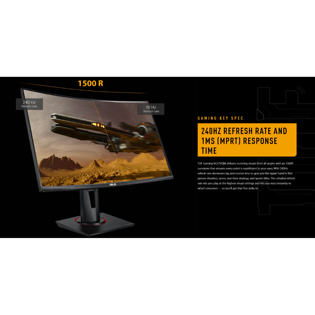 Asus TUF Gaming VG27VQM 27" Curved 240Hz FHD Extreme Low Motion Blur Adaptive-Sync Freesync Premium 1ms (MPRT) Gaming Monitor