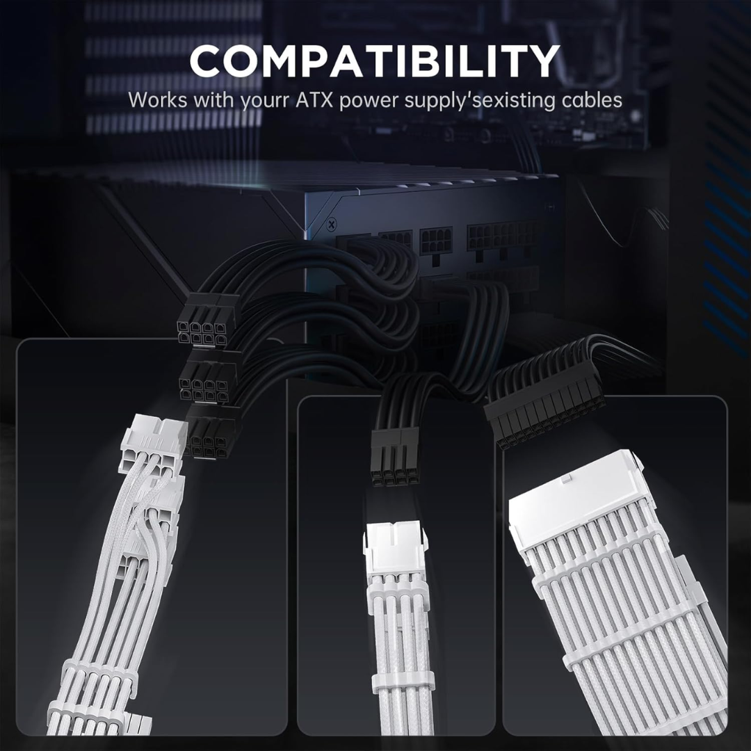 Asiahorse 12VHPWR PCIE 5.0 1-to-1 12+4/12+4PIN Cable Extension (Black/White)