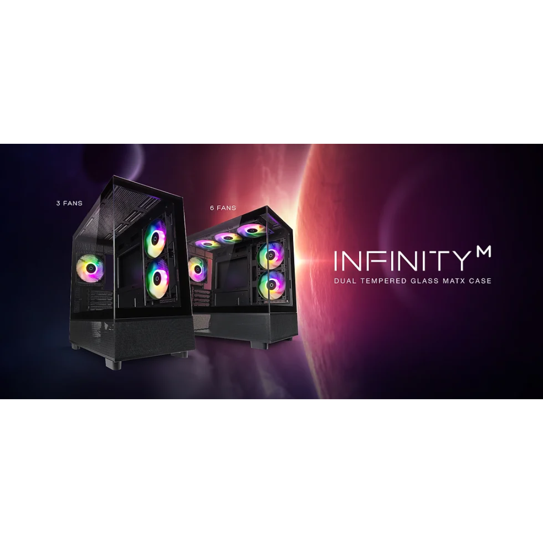 Tecware Infinity M ARGB Dual Tempered Glass mATX Case w/ 3x120mm ARGB Fans ( Black | White )