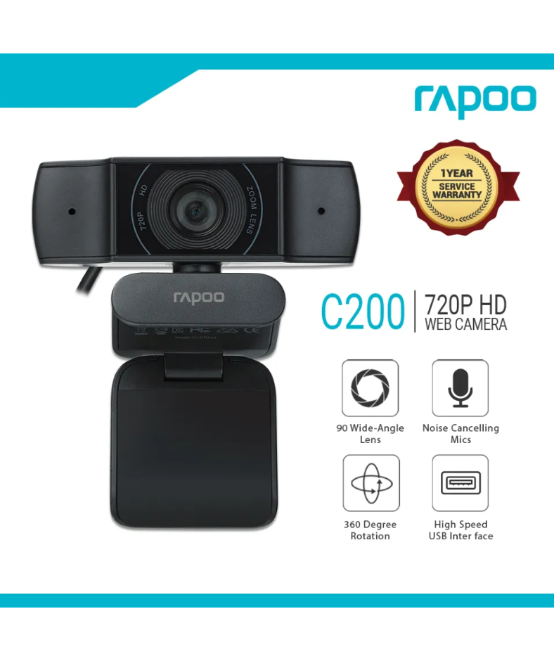 Rapoo C200 720p HD USB Black Webcam