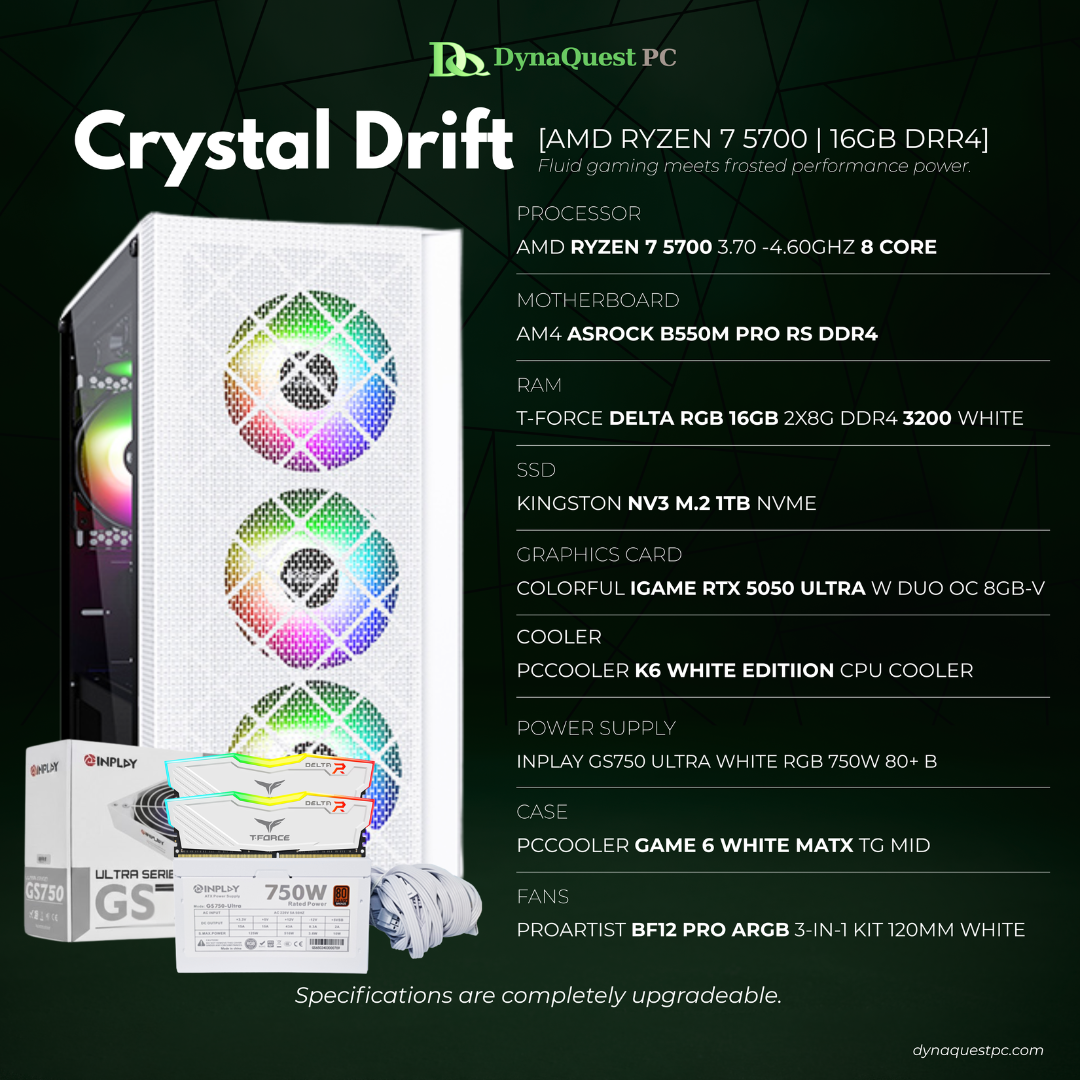 AMD Ryzen 7 5700 8-Core | B550M | 16GB DDR4 RAM | 1TB NVMe SSD | 750W Bronze PSU | PCcooler mATX Case | 120mm Air Cooler | CPU Package