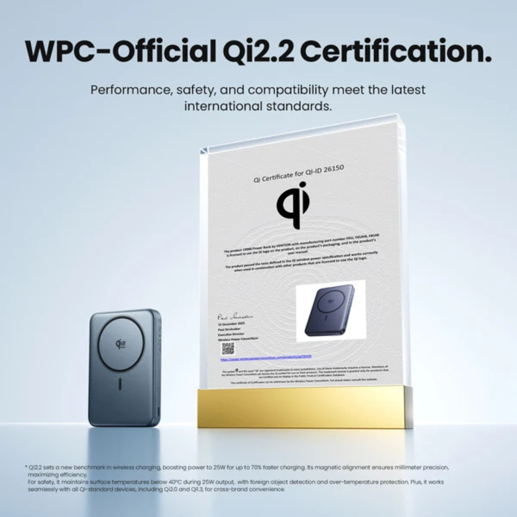 Vention QI2.2 10000mAh 25W Magnetic Wirelesss Power Bank Gray JP387PRO