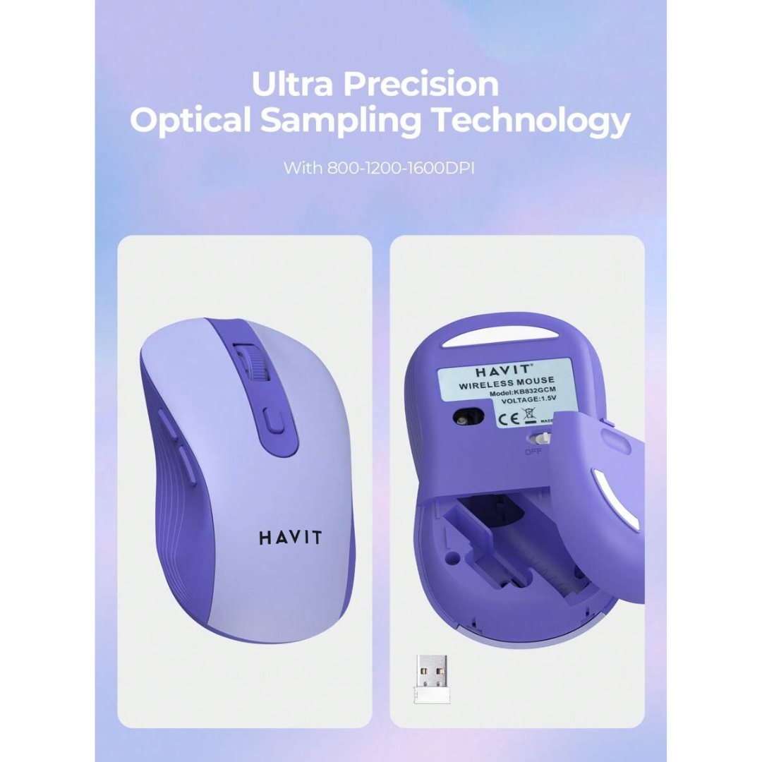 Havit KB832GCM Purple 2.4GHz Wireless 109 Ultra Mute Keys Keyboard And Mouse Combo