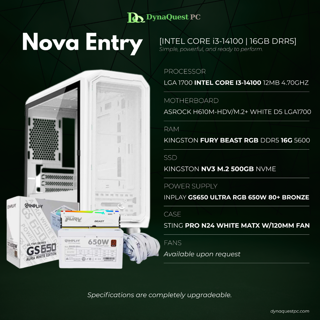 Intel Core i3-14100 | H610M | 16GB DDR5 RAM | 500GB NVMe SSD | 650W Bronze PSU | Sting Pro mATX Case | CPU Package