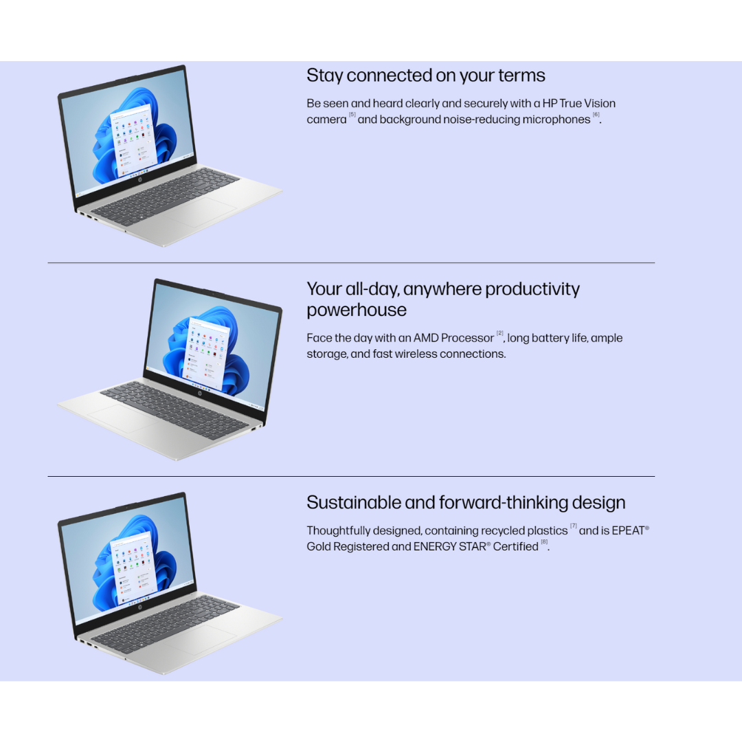 HP 15-FC0122AU Laptop | 15.6" FHD | Ryzen 5 7520U | 8GB RAM | 512GB SSD | AMD Radeon Graphics | MS Home and Student 2021 | Windows 11 (Free HP G2 Headset w/ mic + HP Wired Mouse)