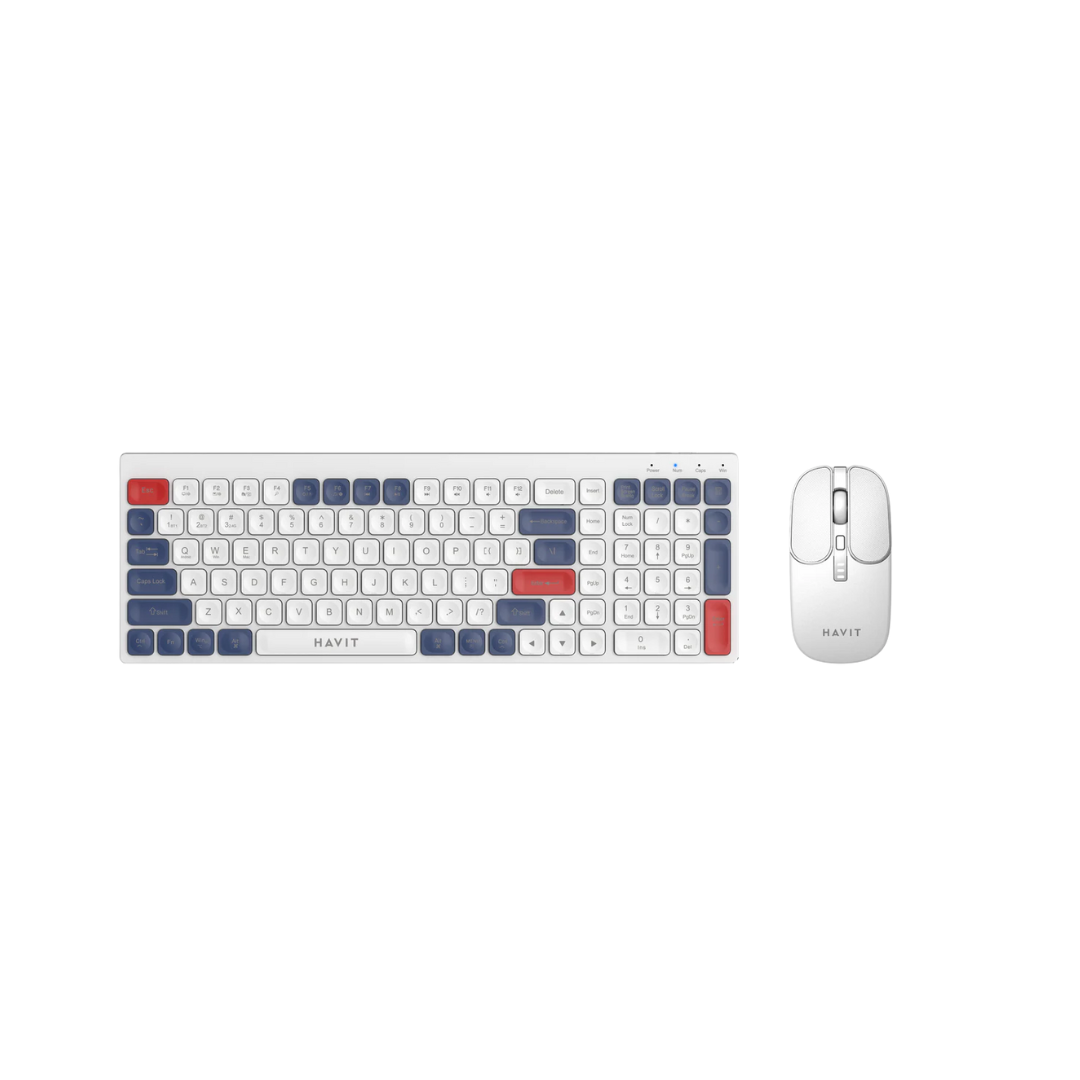 Havit KB830WB White 2.4GHz Wireless + Bluetooth 105 Keys Keyboard and Mouse Combo