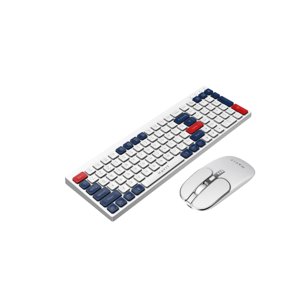 Havit KB830WB White 2.4GHz Wireless + Bluetooth 105 Keys Keyboard and Mouse Combo