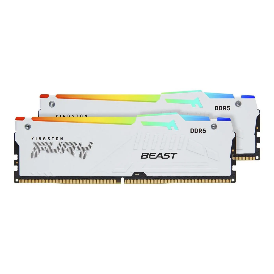 Kingston Fury Beast RGB 64GB Dual White DDR5 6400MTs CL32-39 1.40v Desktop Memory KF564C32BWEAK2-64