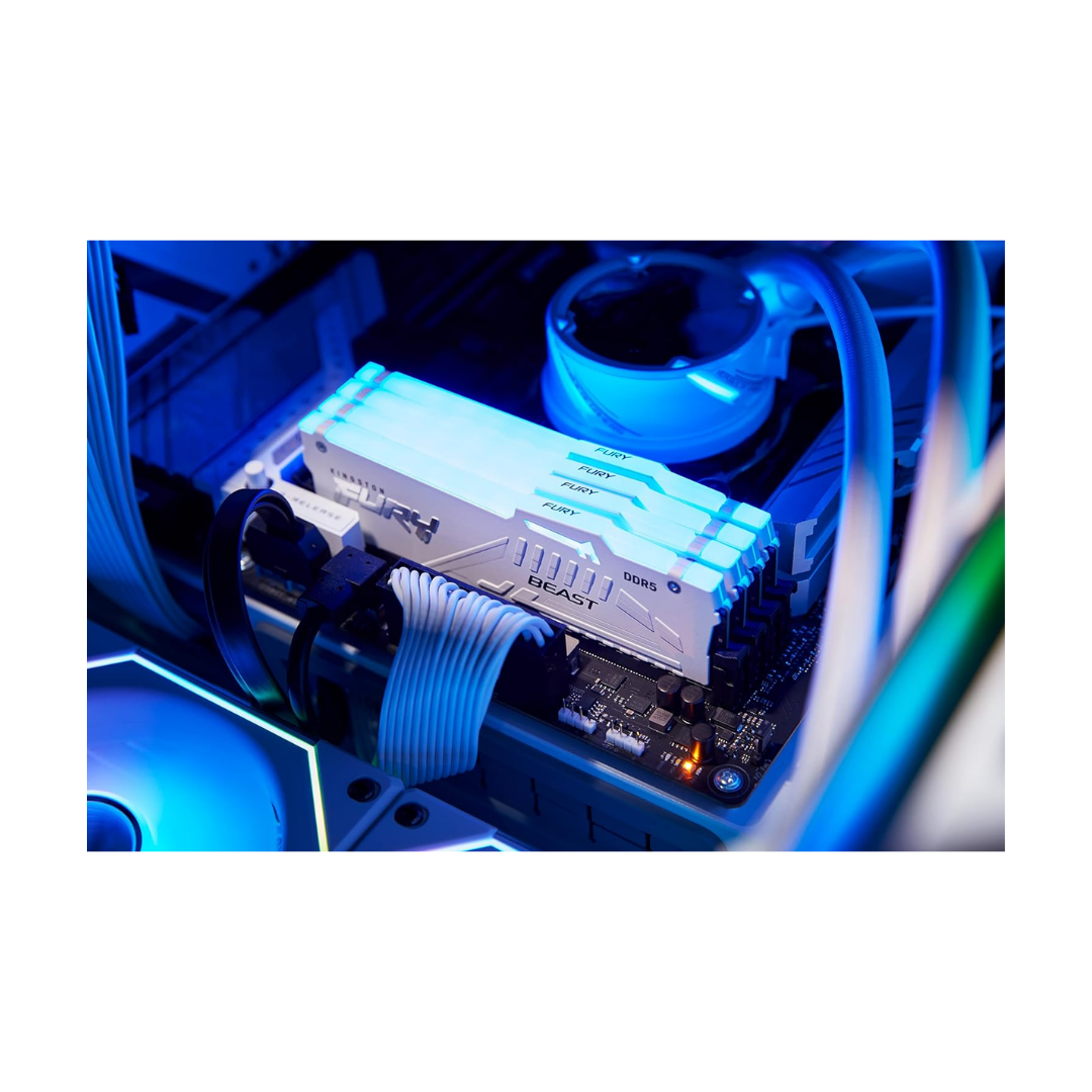 Kingston Fury Beast RGB 64GB Dual White DDR5 6400MTs CL32-39 1.40v Desktop Memory KF564C32BWEAK2-64