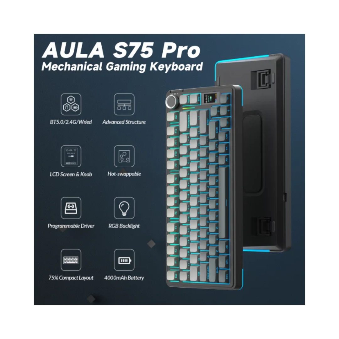 Aula S75 Pro Black Star Vector Mechanical Keyboard 80 Keys Gradient Gray